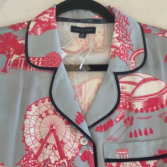 Katie Kime Women's Printed Pajama Set - Dallas Navy Blue and Red - Picture 2 of 3